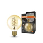 OSRAM Lampe à LED Vintage 1906 avec teinte dorée, 7W, 600lm, forme de balle avec 80 mm de diamètre et socket E27, couleur de lumière blanche chaude, filament en spirale, dimmable de durée de vie