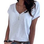 Kvinnor Thin V-neck Casual T-shirts White Xl