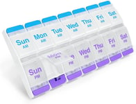 DOSE Pill Box, Pill Organiser with Daily 2 Times a Day Compartments, Easy Open 7