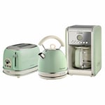 Dome Kettle & Toaster With Filter Coffee Machine Set, Green Vintage Style