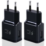 Svart kompatibel laddare 2-pack snabb USB-laddningsadapter för Samsung S22/S21/S20/S10/S10E/S6/S7/S8/S9/Edge/Plus/Active/A72/A53 5G-Xin