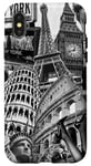 Collage rétro Paris New York Londres Rome World Travel Coque pour iPhone X/XS