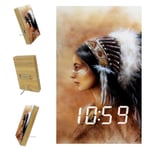 Digital Alarm Clock for Bedrooms Kitchen Office 3 Alarm Settings Radio Wood Desk Clocks - American Native A Beautiful Indian
