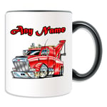 Personalised Gift - Red Tow Truck Mug (Transport Design Theme, Colour Options) - Any Name / Message on Your Unique - Wrecker Breakdown Road Recovery Vehicle AA Lorry HGV Driver Automobile Green Flag RAC