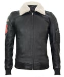 Infinity Leather Mens Black Air Force Bomber Jacket with Detachable Collar - Valletta - Size 5XL