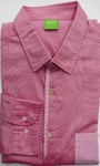 New  HUGO BOSS men baby pink smart casual regular fit cotton jeans shirt LARGE L