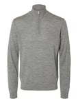 Selected Homme Slhtray Ls Knit Merino Half Zip Noos Grå