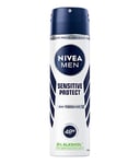 NIVEA MEN Sensitive Protect Déodorant en spray 150 ml anti-transpirant pour les peaux sensibles, protège contre l'humidité des aisselles pendant 48 heures sans irriter la peau