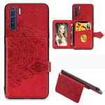 MDLIX YSJ AYT For OPPO A91/F15/Reno 3 Mandala Embossed Magnetic Cloth PU + TPU + PC Case with Holder & Card Slots & Wallet & Photo Frame & Strap(Black) (Color : Red)