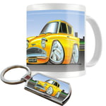 Koolart Ultimate Cartoon Ford Anglia White Coffee Mug and Keyring Gift Set.