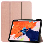 JCTek Slim Case for iPad Pro 12.9" 2020 4th Generation, Stand Protective Cover, Smart Shell Tri-fold Case with Pencil Holder, Soft TPU Back Cover with Auto Sleep/Wake Function (Rose gold)