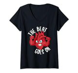 Womens Open Heart Surgery Recovery Bypass The Beat Goes On Gift V-Neck T-Shirt