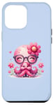 iPhone 14 Plus Blue Background, Cute Blue Octopus Daisy Flower Sunglasses Case