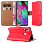 MAA Case For Galaxy A40 Phone Case Luxury Leather Magnetic Flip Card Holder Wallet Stand View Protective Cover For Samsung Galaxy A40 (Red)