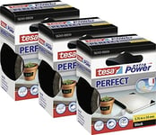 tesa extra Power Perfect Cloth Tape - Fabric-Reinforced Repairing Tape for Crafting, Repairing, Fastening, Reinforcing and Labelling - Black - 3x 2.75 m x 19 mm