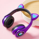 Casque sans fil Bluetooth chat oreille lueur lumiere stéréo basse casques enfants Gamer fille cadeaux PC téléphone casque de jeu-LX-B39B violet