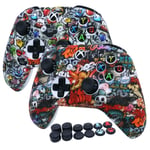 XBOX ONES Controller Cover Silicone RALAN,Silicone Gel Controller Cover Skin Protector Compatible For XBOX ONES Controller (Black Pro Thumb Grip x 8 ,Cat + Skull Cap Cover Grip x 2) (G4 + Paradise)