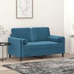 2-personers sofa med pyntepuder 120 cm velour blå