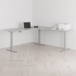 Höj och sänkbart hörnskrivbord, högersvängt, grått stativ, grå bordsskiva 200x200cm