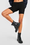 Womens Wide Fit Tab Detail Croc Lace Up Hiker Boots - Black - 6, Black