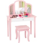COSTWAY 2 i 1 toalettbord för barn med avtagbar och vikbar spegel, 1 stor låda Princess Style Pink