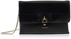 DKNY Women Palmer Clutch Bag in Smooth Leather Crossbody, Black/Gold, Medium