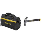 STANLEY Tool Bag 30 x 25 x 13 cm in Resistant 600 x 600 Denier with 8 Interior 2 Exterior Pockets and Reinfored Base 1-93-330 & STANLEY STHT0-51309 16oz Fiberglass Curved Claw Hammer, 450g
