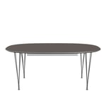 Fritz Hansen - B619 Superellips Utdragbart, Laminat, Grå, Grå pulverlack - Matbord - Arne Jacobsen,Bruno Mathsson,Piet Hein