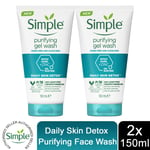 2x150ml Simple Kind to Skin Moisturising/Purifying FacialWash for Sensitive Skin