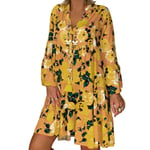 Oversize Women Dress Plus Size Elegant Floral Yellow S