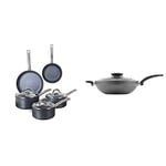 Tower T800031 TruStone Induction Pot and Pan Set, 20/28 cm Frying Pans & T81279 Cerastone Induction Wok Pan with Glass Lid, Non Stick Ceramic Coating, Easy to Clean, Graphite, 30 cm