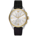 Emporio Armani Montre pour Homme, Mouvement à Quartz, Boîtier en Acier Inoxydable Noir de 43 mm avec Bracelet en Cuir, AR11498