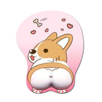 3D Mouse Pad with Wrist Rest,Ergonomic Soft Silicon Gel Gaming Mousepad,Cute Corgi Dog Anime Mouse Mat for PC Laptops (Pink)