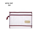 Document Bag Zipper Pencil Case File Folder Wine Red A4