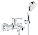 GROHE Eurostyle Cosmopolitan 3359220A Single-Lever Bath Mixer Tap with Shower Fittings Wall Mounted Automatic Switch to Bath/Shower Chrome, Silver