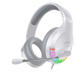 Casque de jeu Port USB 50 mm Casque de pilote Pliable Over-Ear Gaming Headset Réduction de bruit HIFI Basse Casque avec micro, Blanc