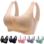 Hers Wings - Wireless Push Up Comfort Shock-Proof Latex Pad Lace Bra, Women's Seamless Bra Breathable, Cooling & Moisture-Wicking (XXXXL,Beige)