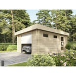 Direct Abris - Garage en Bois westmount 19,2 m² - 1 Voiture - Porte Sectionnelle - Bandeau de Toiture - Serrure à Cylindre - Abris de Jardin
