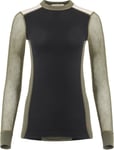 Aclima Women's WoolNet Hybrid Crew Neck Jet Black / Olive Night / Beige Mel S, Jet Black / Olive Night / Beige Mel