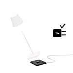Zafferano Poldina Pro Micro - Lampe de Table LED Sans Fil Rechargeable, Température de couleur 2200-2700-3000K, IP65 Int/Ext, Aluminium H 27.5cm avec Chargeur Multiple USB (EU/UK/US) - Noir