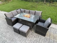 High Back Rattan Sets Gas Fire Pit Dining Table Heater Sofa 9 Seater
