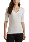 Lauren Ralph Lauren Stretch Cotton Elbow-Sleeve V-Neck Tee Vit