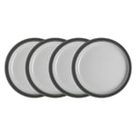 Denby - Elements Fossil Grey Dinner Plates Set of 4 - Dishwasher Microwave Safe Crockery 26.5cm - Dark Grey, White Ceramic Stoneware Tableware - Chip & Crack Resistant Large Plates