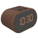i-box Alarm Clocks Bedside, Radio Alarm Clock, Mains Powered or Battery, FM Radio, USB Charging Port, 5 Step Dimmable Display, Non Ticking, LED Display (Wood)