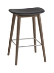 Fiber Counter Stool Wood Base 65 cm - Black/Stained Dark Brown