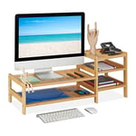 Relaxdays Support d'écran en Bambou, 5 tiroirs, réhausseur d'écran d'ordinateur et Laptop, HxLxP : 33x80x30 cm, Naturel
