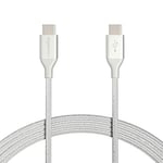Amazon Basics USB-C to USB-C 2.0 Fast Charger Cable, Nylon Braided Cord, 480Mbps Speed, USB-IF Certified, for Apple iPhone 15, iPad, Samsung Galaxy, Tablets, Laptops, 3 m, Silver