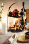 2-Tier Brass Cake Stand with Round Slate Serving Platters