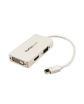 StarTech.com Adaptateur de voyage Mini DisplayPort vers VGA / DVI HDMI - Convertisseur vidéo 3-en-1 Blanc