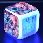 Stitch Anime LED digital väckarklocka för flickor - söt storlek, 8 cm, 3 tum, 7 färger ändras, temperatur, perfekt för flickor sovrum null none
